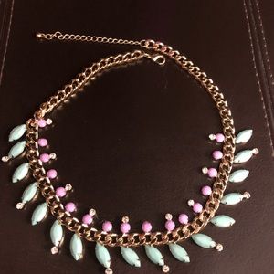 Statement necklace- turquoise and pink